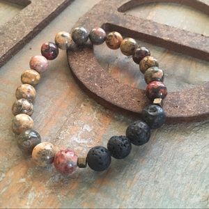 Lava stone & leopard jasper oil diffusing bracelet